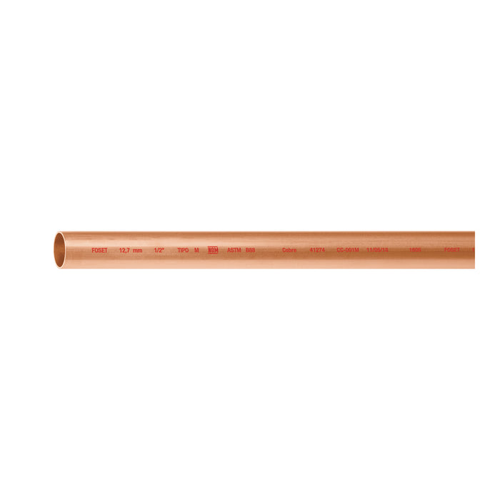 Tubo rígido de cobre 1/2' tipo 'M', 3m, 0.9kg, FOSET