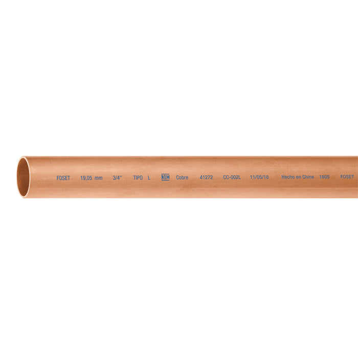 Tubo rígido de cobre 3/4' tipo 'L', 3m, 1.9kg, FOSET