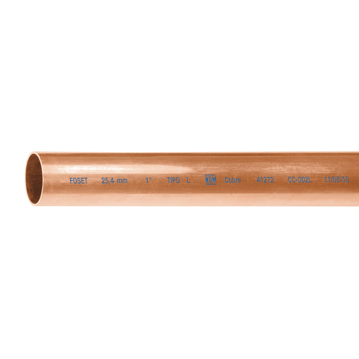 Tubo rígido de cobre 1' tipo 'L', 3m, 2.9kg, FOSET