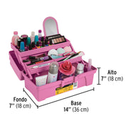 Caja cosmetiquera 14', doble bandeja, rosa, PRETUL