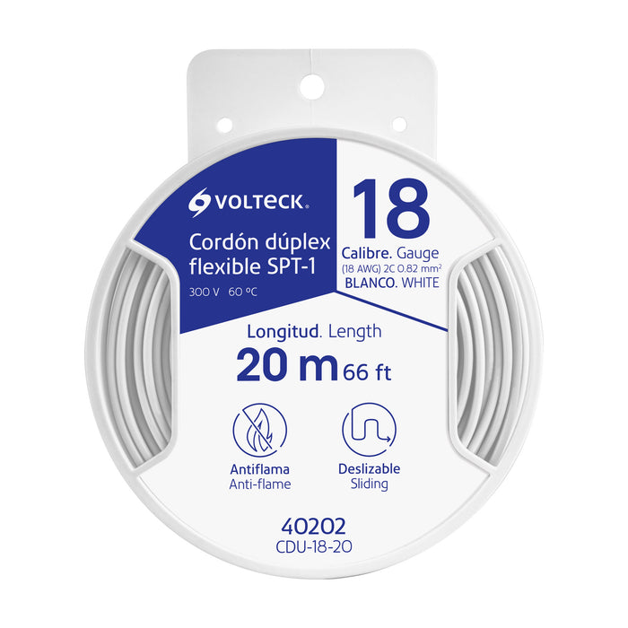 Carrete con 20 m cordón dúplex flexible SPT 18 AWG, VOLTECK