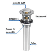 Contra para lavabo, con rebosadero, sistema push, satín