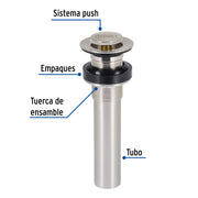 Contra para lavabo, sin rebosadero, sistema push, satín