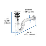 Céspol 1-1/4', contra tipo moneda, latón cromo, para lavabo