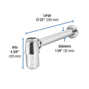 Céspol de bote 1-1/4', sin contra, latón cromo, para lavabo