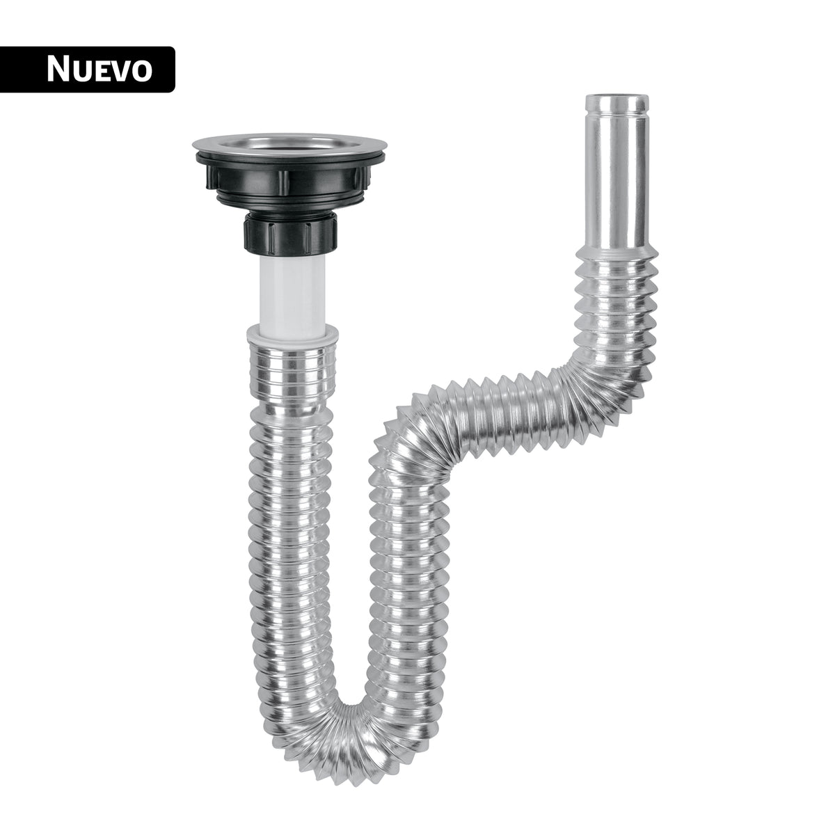 Céspol flexible cromado, contracanasta de acero inoxidable