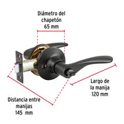 Cerradura manija 'Milán' p/baño, negro, cil latón, BASIC