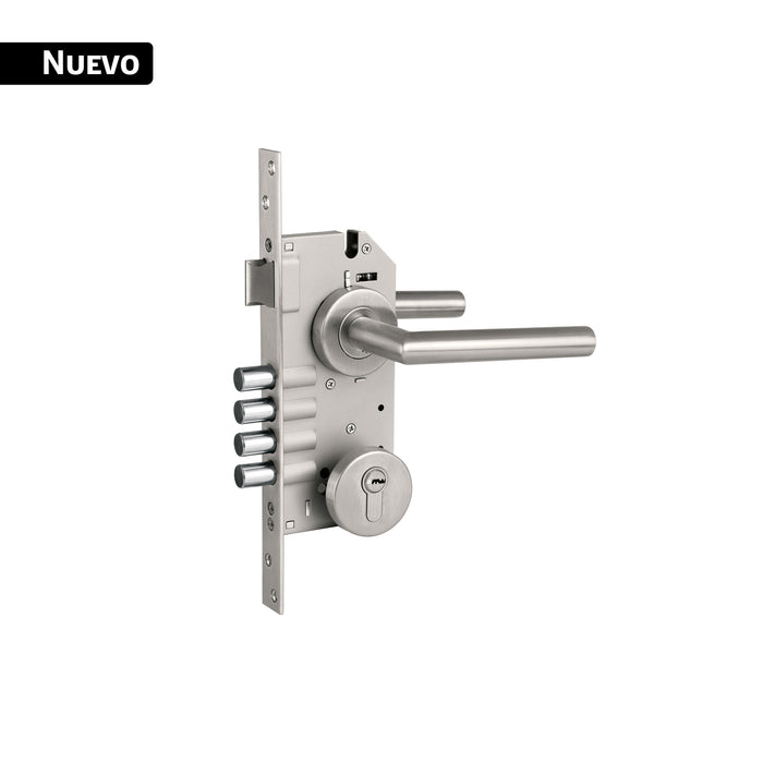 Cerradura de embutir 4 bulones, llave de puntos, HERMEX