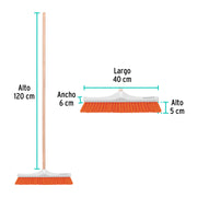 Cepillo para barrer cerda rígida de 40 cm, bastón de madera