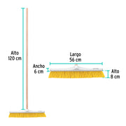 Cepillo para barrer cerda suave de 56 cm, bastón de madera