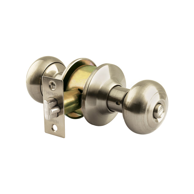 Cerradura tipo oval para baño, níquel satín, HERMEX
