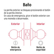 Cerradura pomo, negro, esfera, baño, HERMEX