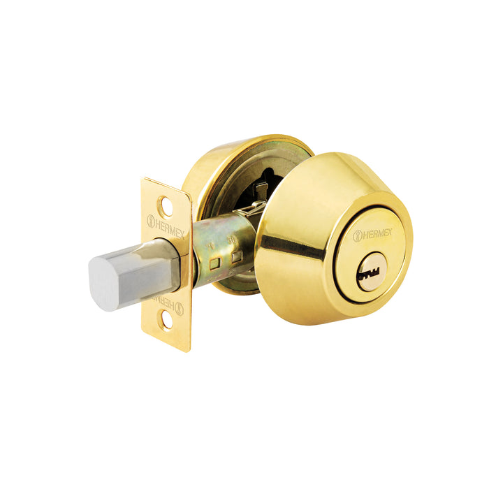 Cerrojo llave-llave latón brillante, llave puntos, HERMEX