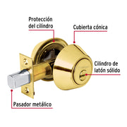 Cerrojo llave-llave latón brillante, llave puntos, HERMEX