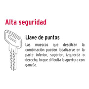 Cerrojo llave-llave cromo mate, llave puntos, HERMEX