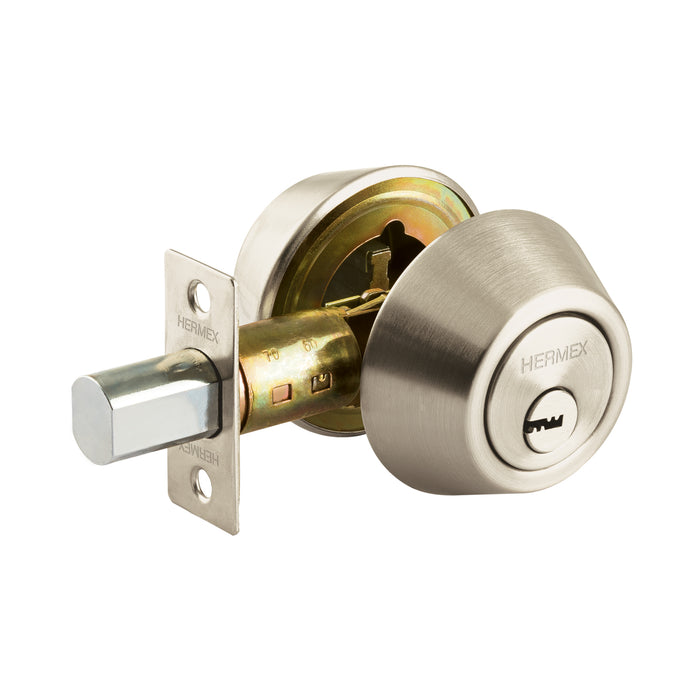 Cerrojo llave-llave níquel satinado, llave puntos, HERMEX