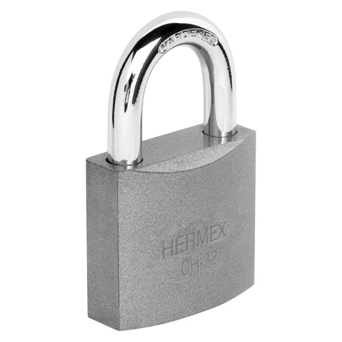 Candado de hierro 32 mm, gancho corto en caja, HERMEX