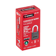 Candado de hierro 32 mm, gancho largo en caja, HERMEX