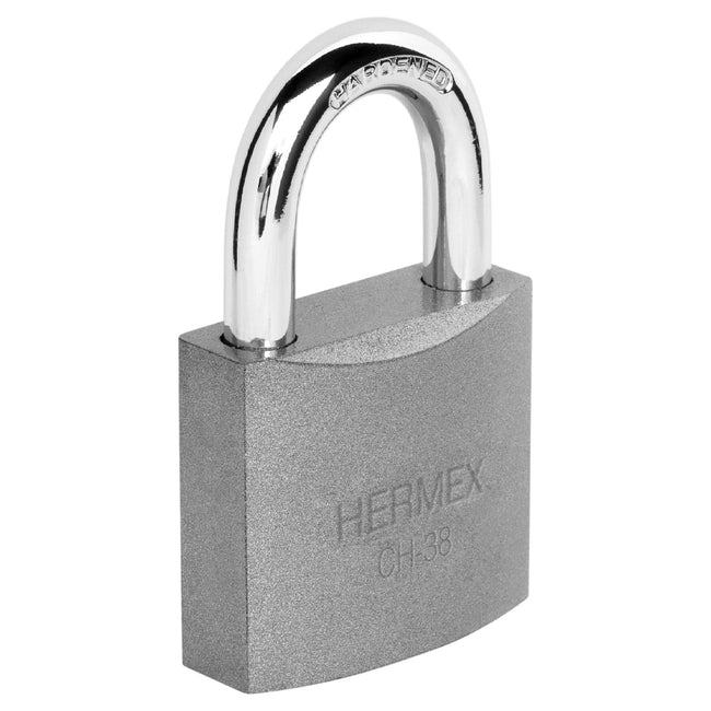 Candado de hierro 38 mm, gancho corto en caja, HERMEX