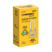 Candado de hierro 40 mm, color latón, largo, caja, BASIC