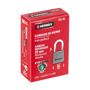 Candado de hierro 45 mm, gancho corto en caja, HERMEX