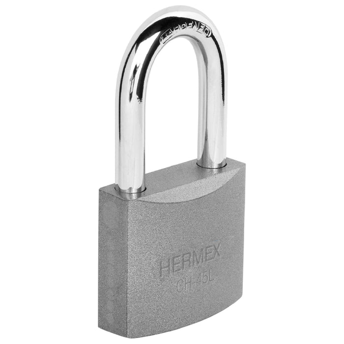 Candado de hierro 45 mm, gancho largo en blíster, HERMEX
