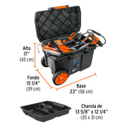 Caja para herramienta, 23'x17' con ruedas, mango telescópico
