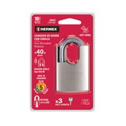 Candado de hierro 40 mm con coraza, llave de disco, HERMEX