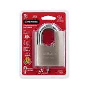 Candado de hierro 60 mm con coraza, llave de disco, HERMEX