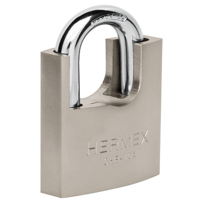 Candado de hierro 70 mm con coraza, llave de disco, HERMEX