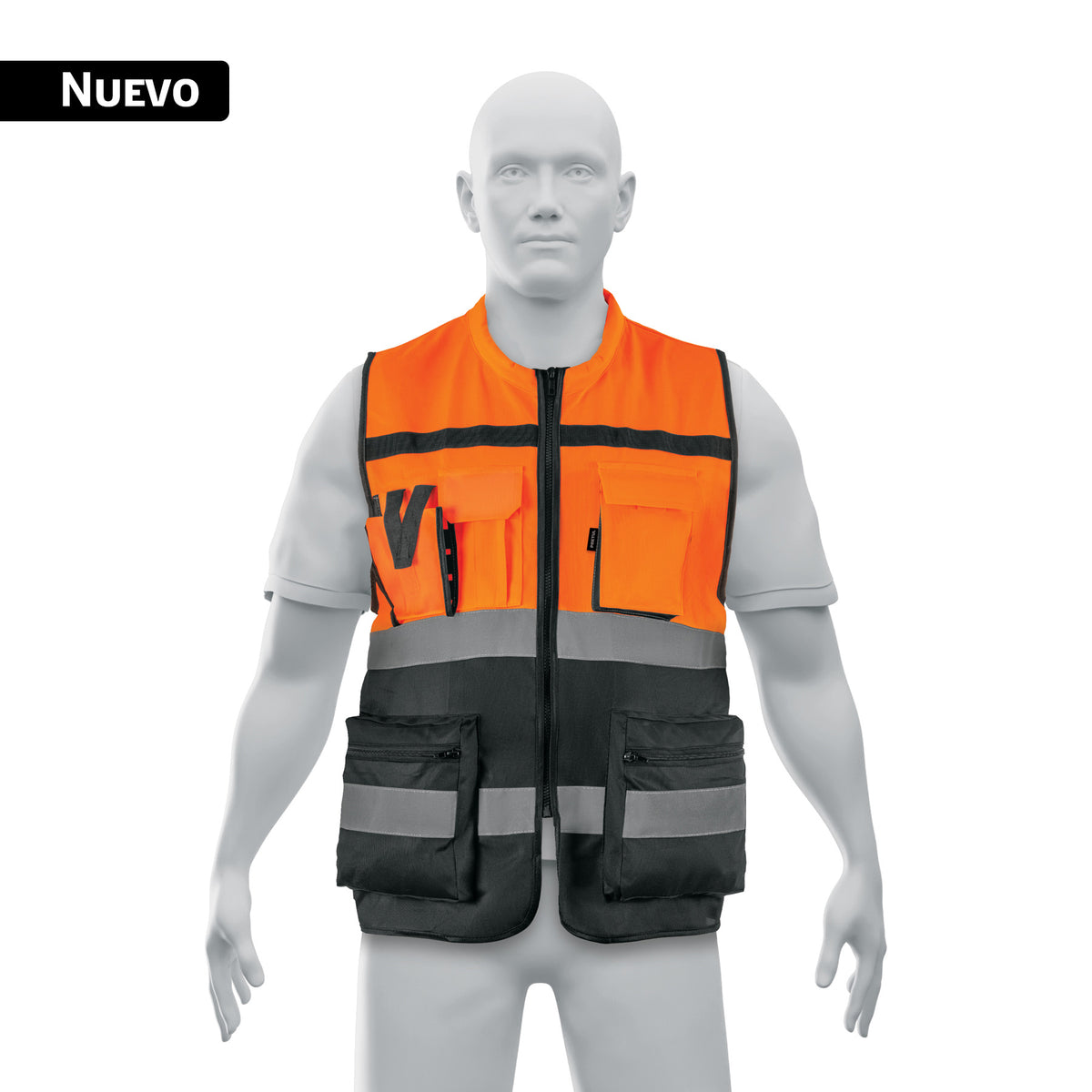 Chaleco brigadista con cintas reflejantes, naranja, PRETUL