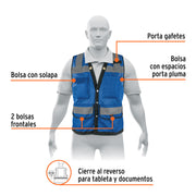 Chaleco seguridad reforzado azul con bolsas, M, EXPERT