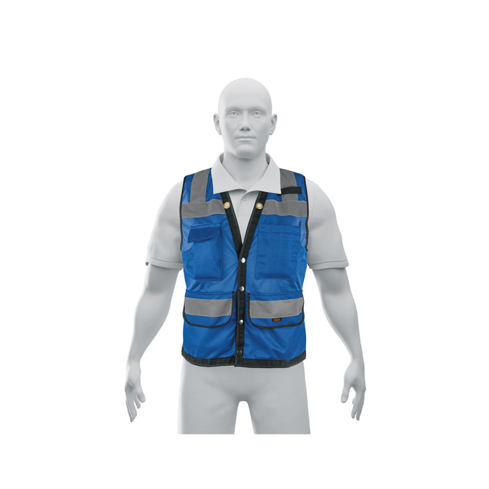 Chaleco seguridad reforzado azul con bolsas, EG, EXPERT