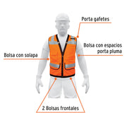 Chaleco seguridad reforzado naranja con bolsas, EG, EXPERT
