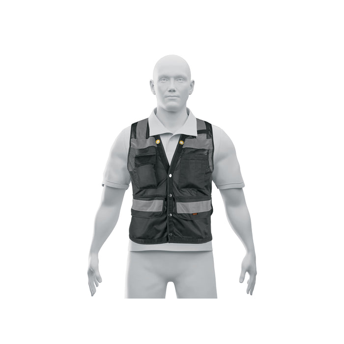 Chaleco seguridad reforzado negro con bolsas, EG, EXPERT