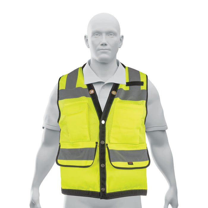 Chaleco seguridad reforzado amarillo con bolsas, M, EXPERT