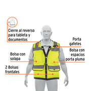 Chaleco seguridad reforzado verde con bolsas, EG, EXPERT