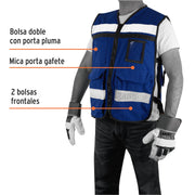Chaleco brigadista con cintas reflejantes, color azul rey