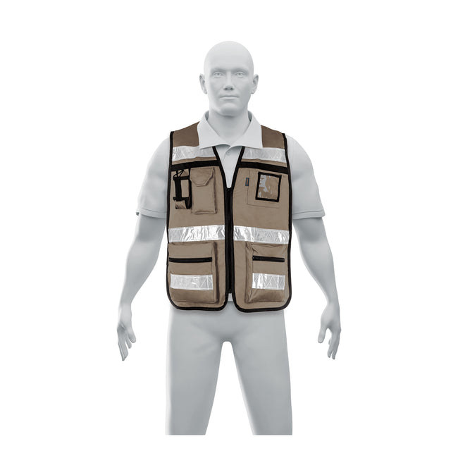 Chaleco brigadista con cintas reflejantes, color beige