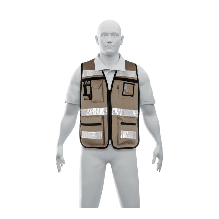 Chaleco brigadista con cintas reflejantes, color beige