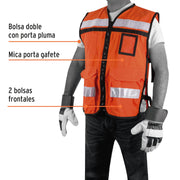 Chaleco brigadista con cintas reflejantes, color naranja