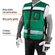 Chaleco brigadista con cintas reflejantes, color verde