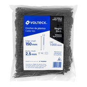 Bolsa con 1000 cinchos plásticos 18 lb, 150 x 2.5 mm, negro