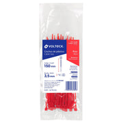 Bolsa con 50 cinchos plásticos 40 lb, 150 x 3.5 mm, rojo