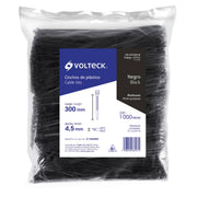 Bolsa con 1000 cinchos plásticos 50 lb, 300 x 4.5 mm, negro