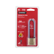 Candado de latón 30 mm gancho extra largo en blíster, HERMEX