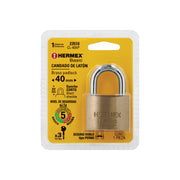 Candado de latón 40 mm llave tetra en blíster, HERMEX BASIC