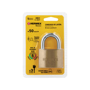 Candado de latón 50 mm llave tetra en blíster, HERMEX BASIC