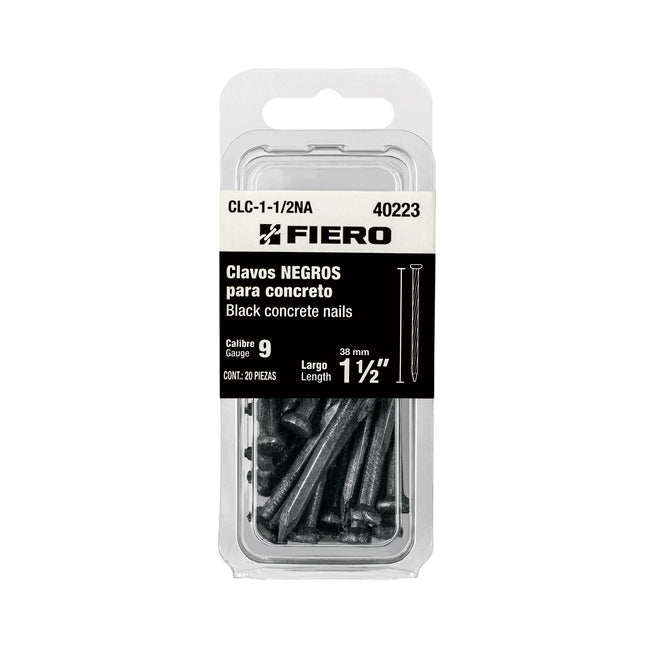 Blíster con 20 clavos negros para concreto 1-1/2', FIERO