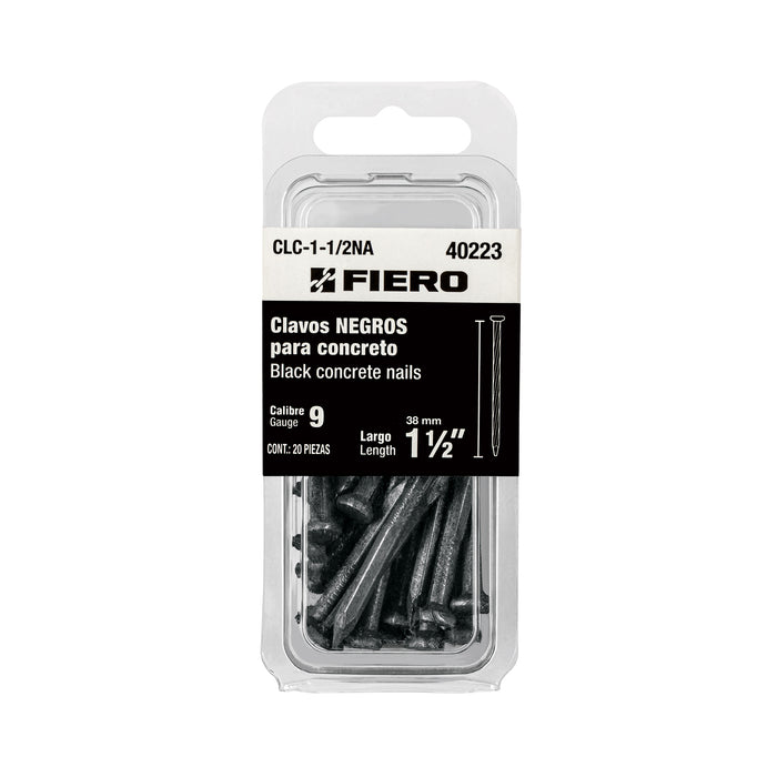 Blíster con 20 clavos negros para concreto 1-1/2', FIERO